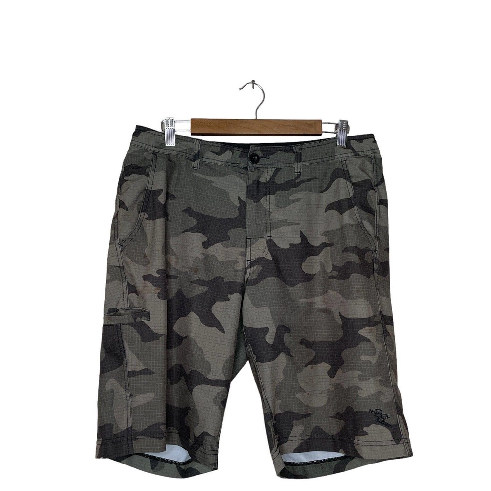 Da Hui 34 Mens Gray Camouflage Flat Front Regular Fit Stretch Chino Shorts